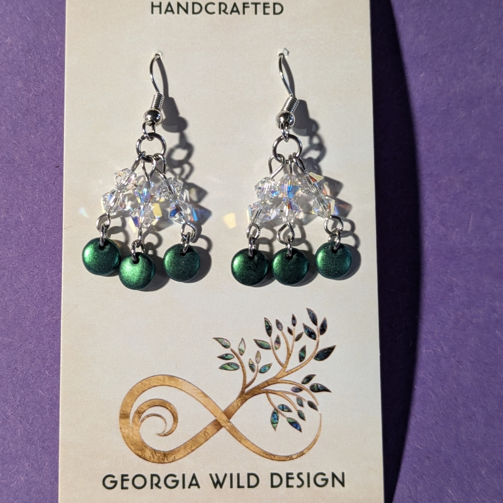Swarovski AB Crystal And Green Festive Christmas Earrings - Hypoallergenic